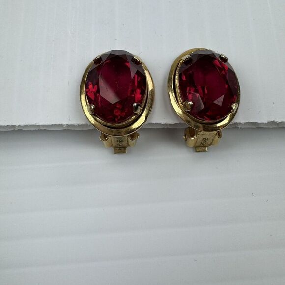 Vintage Pink Oval Rhinestone Clip On Earrings Prong Set Estate - Picture 8 of 8
